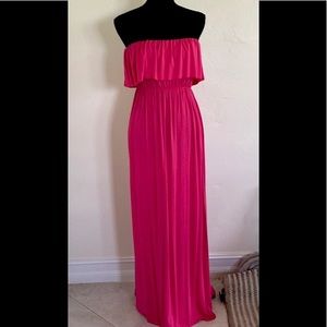 Rebel Sugar Strapless Ruffle Top Hot Pink Summer Maxi Sundress